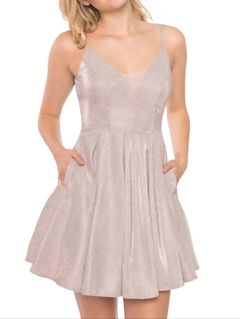NWT B. Darlin Glitter Rose Gold Skater Cocktail Homecoming Dress Pockets Size 10